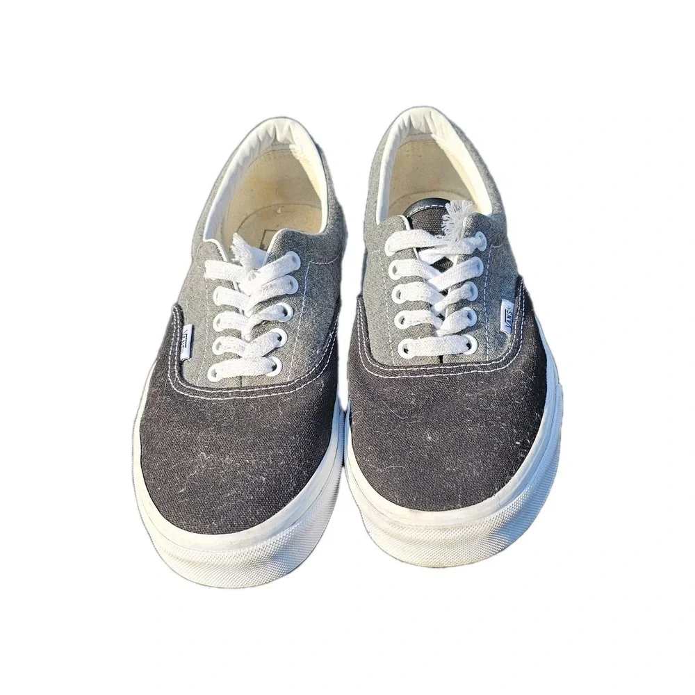 Vans‎ Off The Wall ShoesBlack Gray Canvas Low Top Sneaker Mens Size 9.5 W -11
